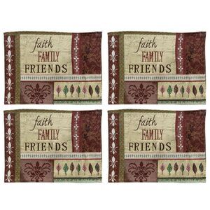 Faith, Family, Friends Burgundy Tapestry Placemat, Set of 4